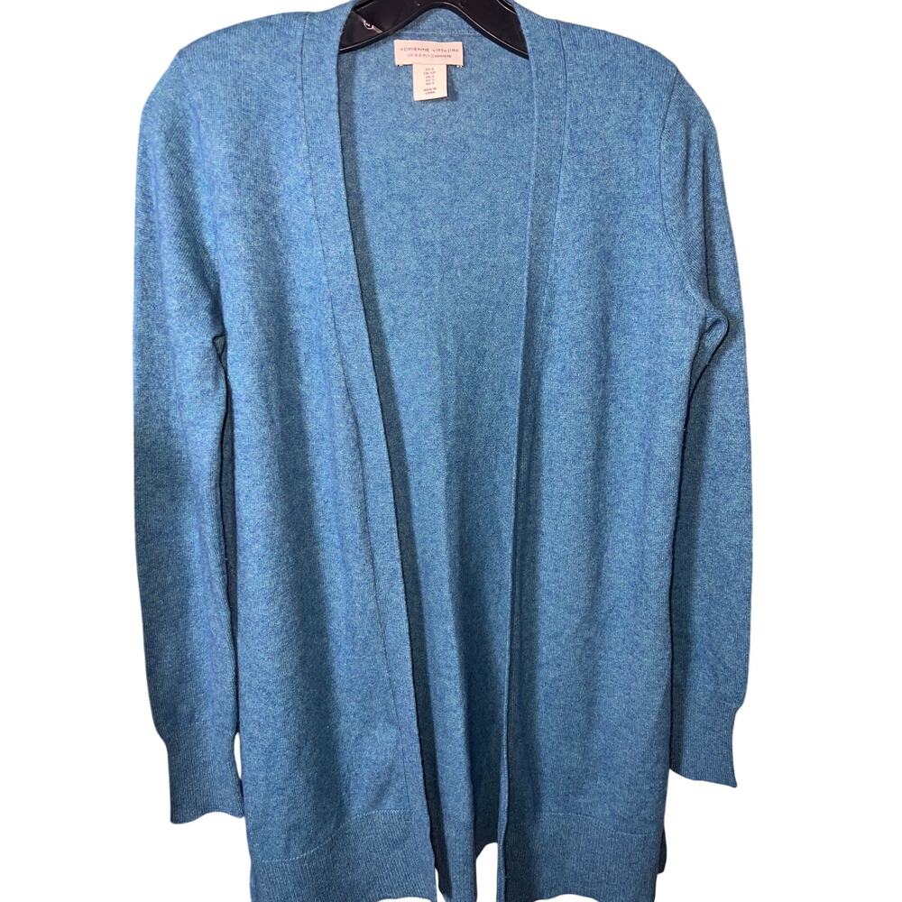 049 Adrienne Vittadini 100% Cashmere Open Cardigan Blue‎ Size S